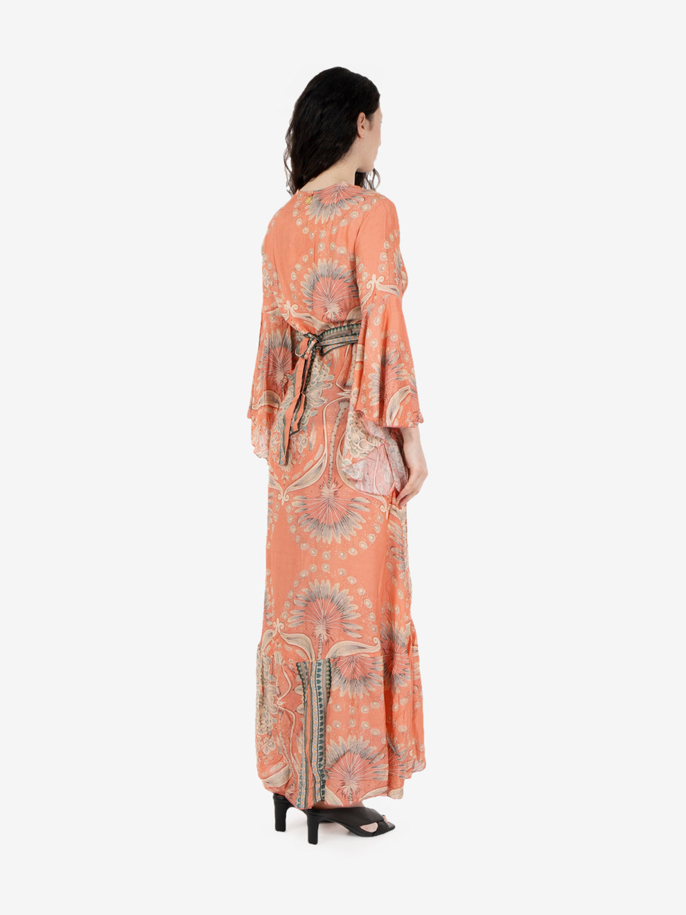 Long pink dress with ruffles