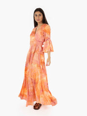 PAHIESA - Abito lungo manica 3/4 stampa arancio