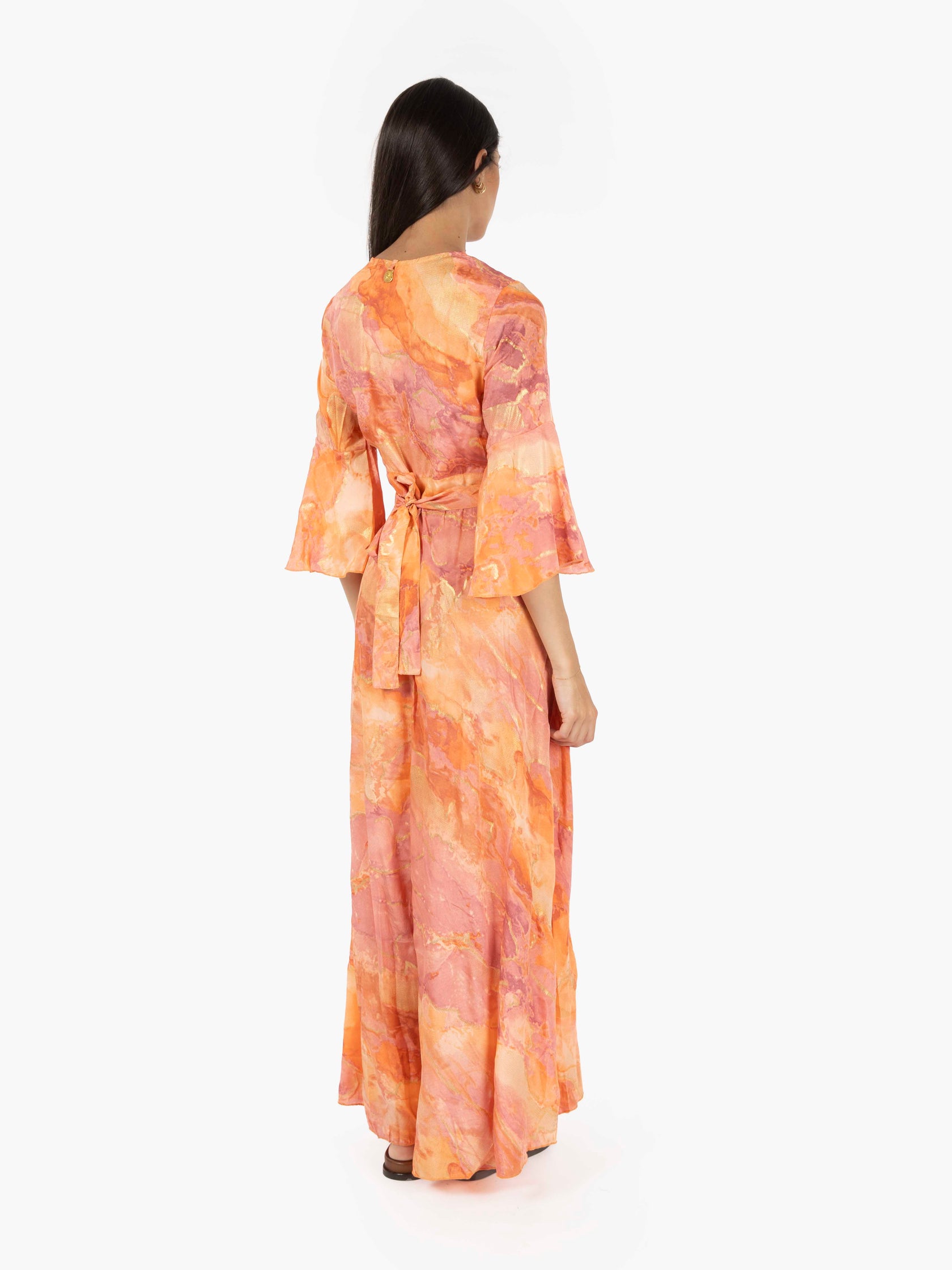 Long dress 3/4 sleeve orange print