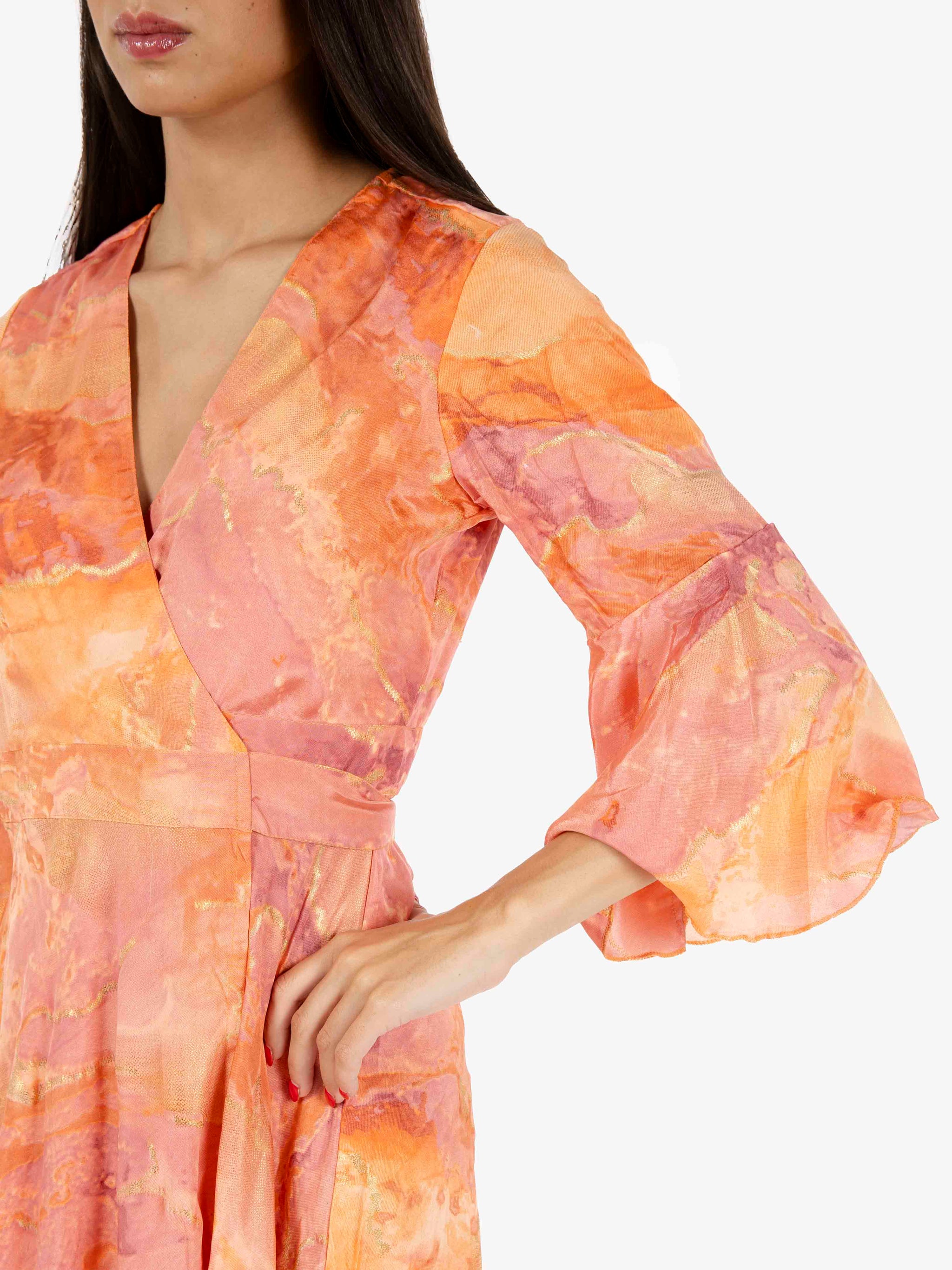 Long dress 3/4 sleeve orange print