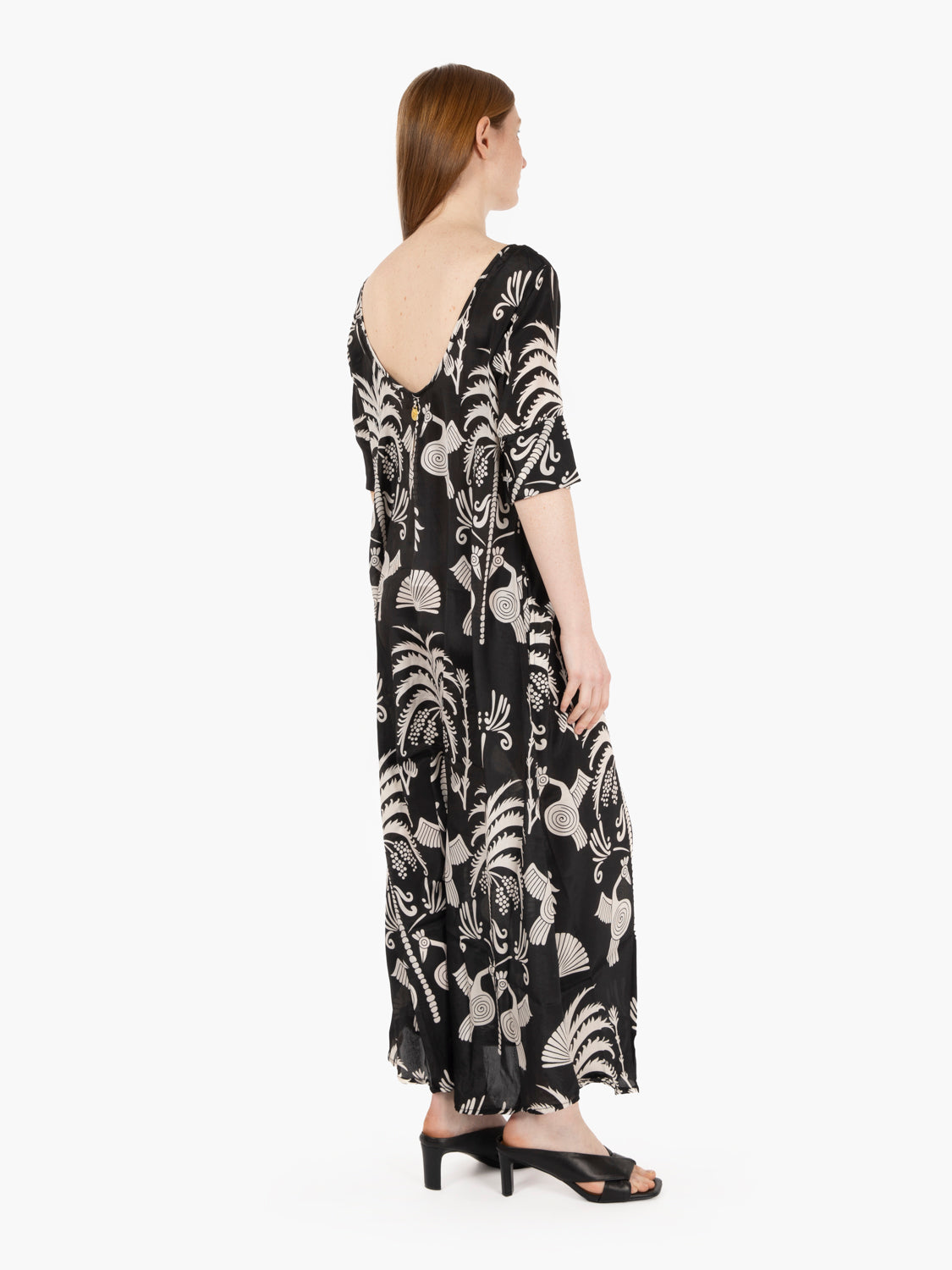 Long dress short sleeve black print