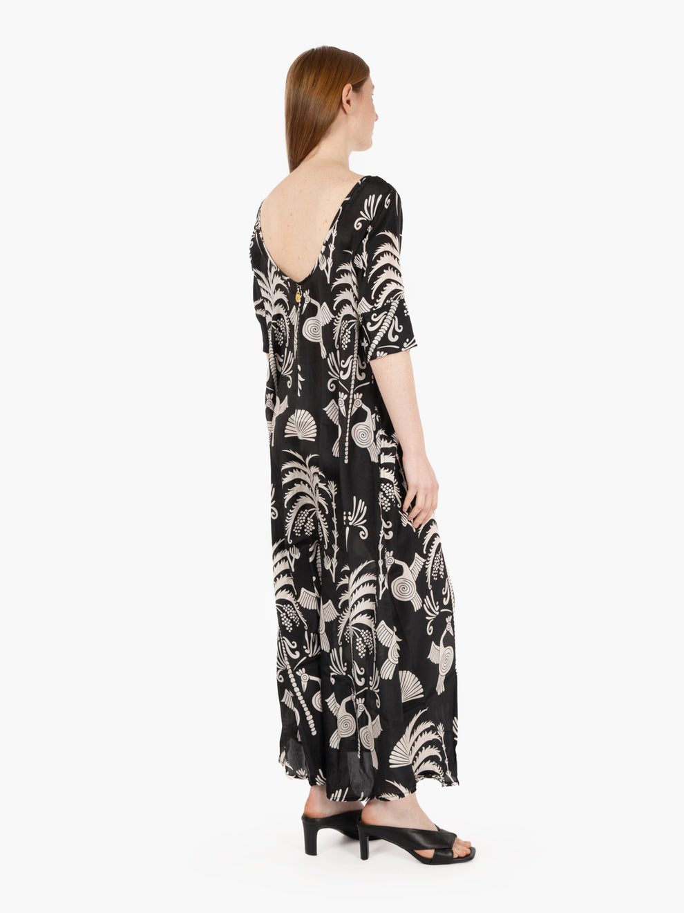 Long dress short sleeve black print