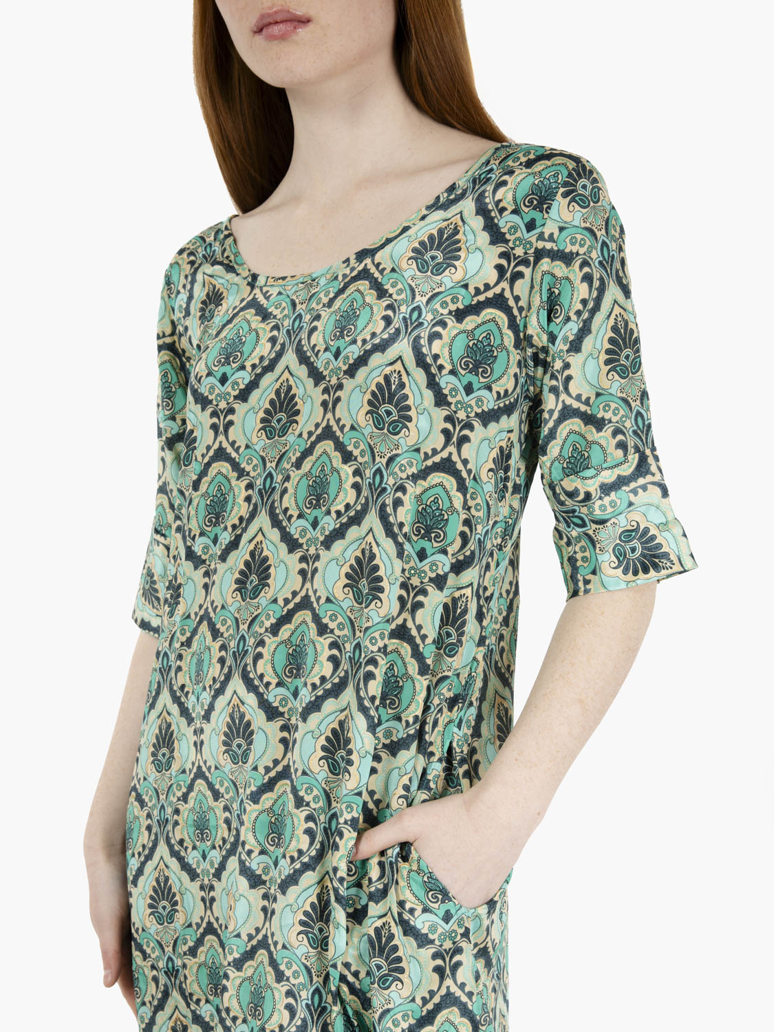 Long dress short sleeve green print