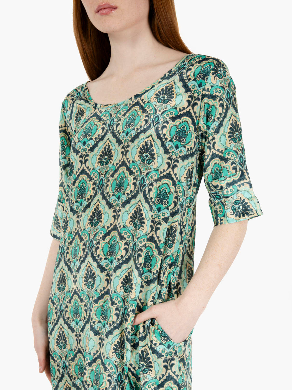 Long dress short sleeve green print