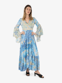 Long dress with ruffle sleeves in light blue