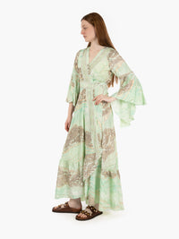 Green long dress with ruffle sleeves