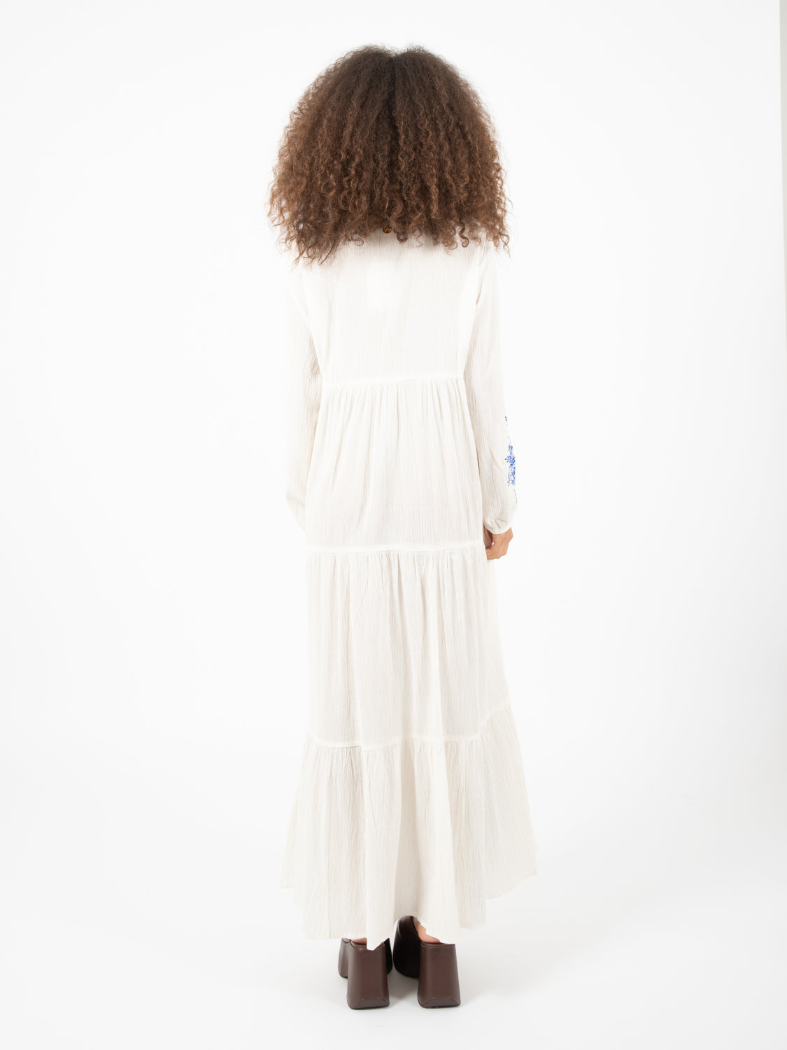 White / Royal Embroidered Long Dress
