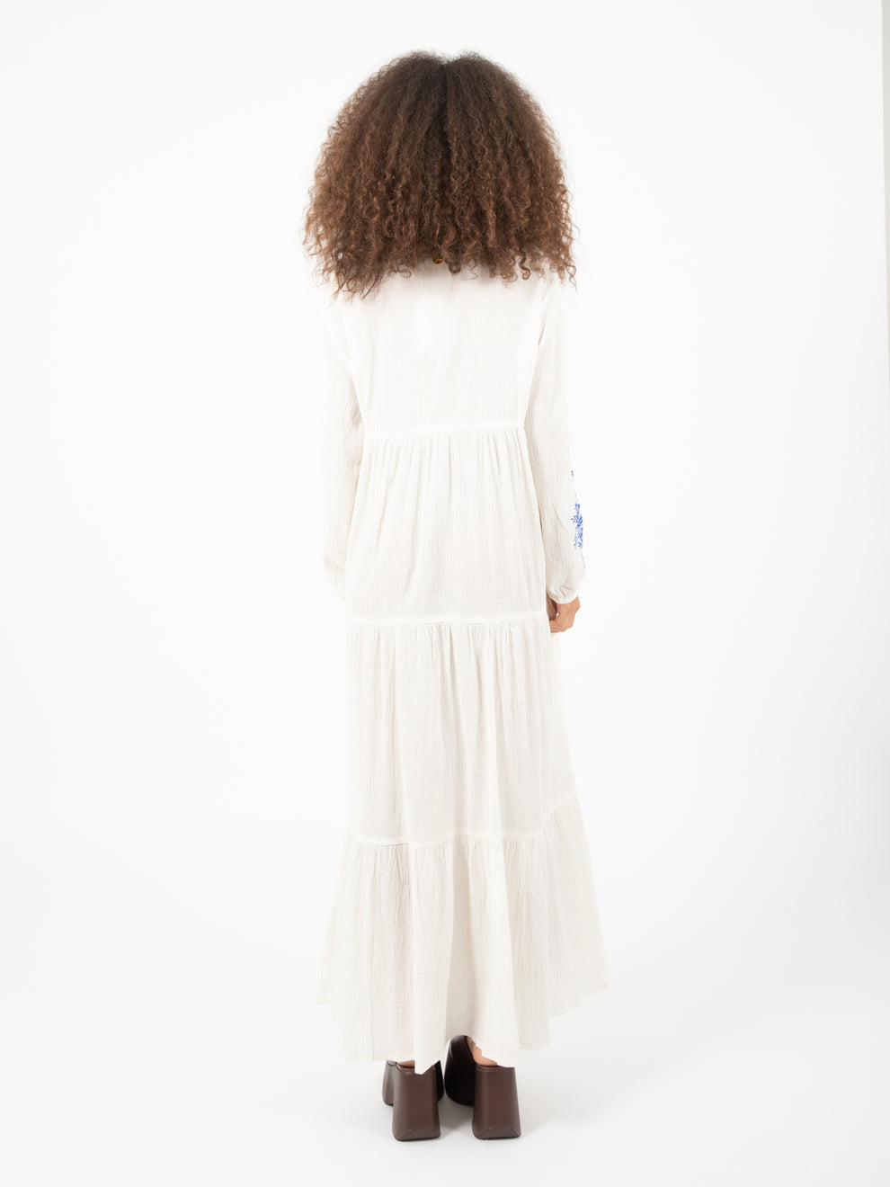 White / Royal Embroidered Long Dress