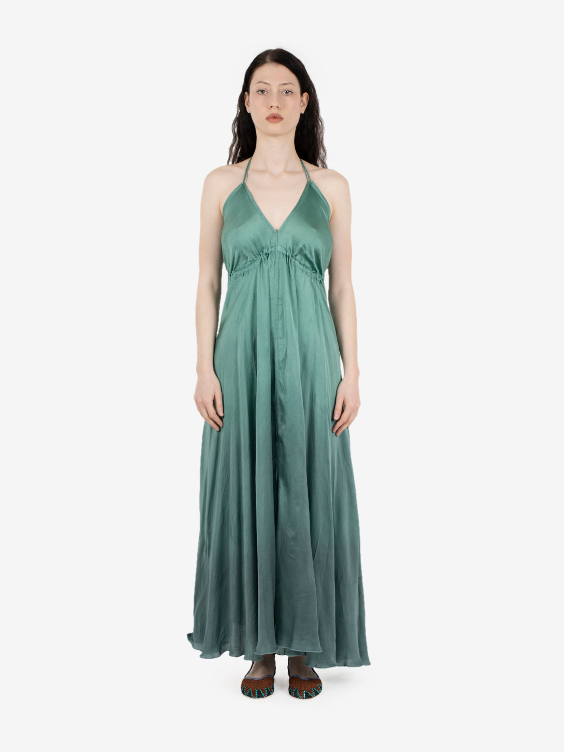 Long satin green dress