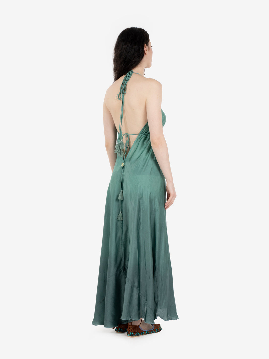 Long satin green dress