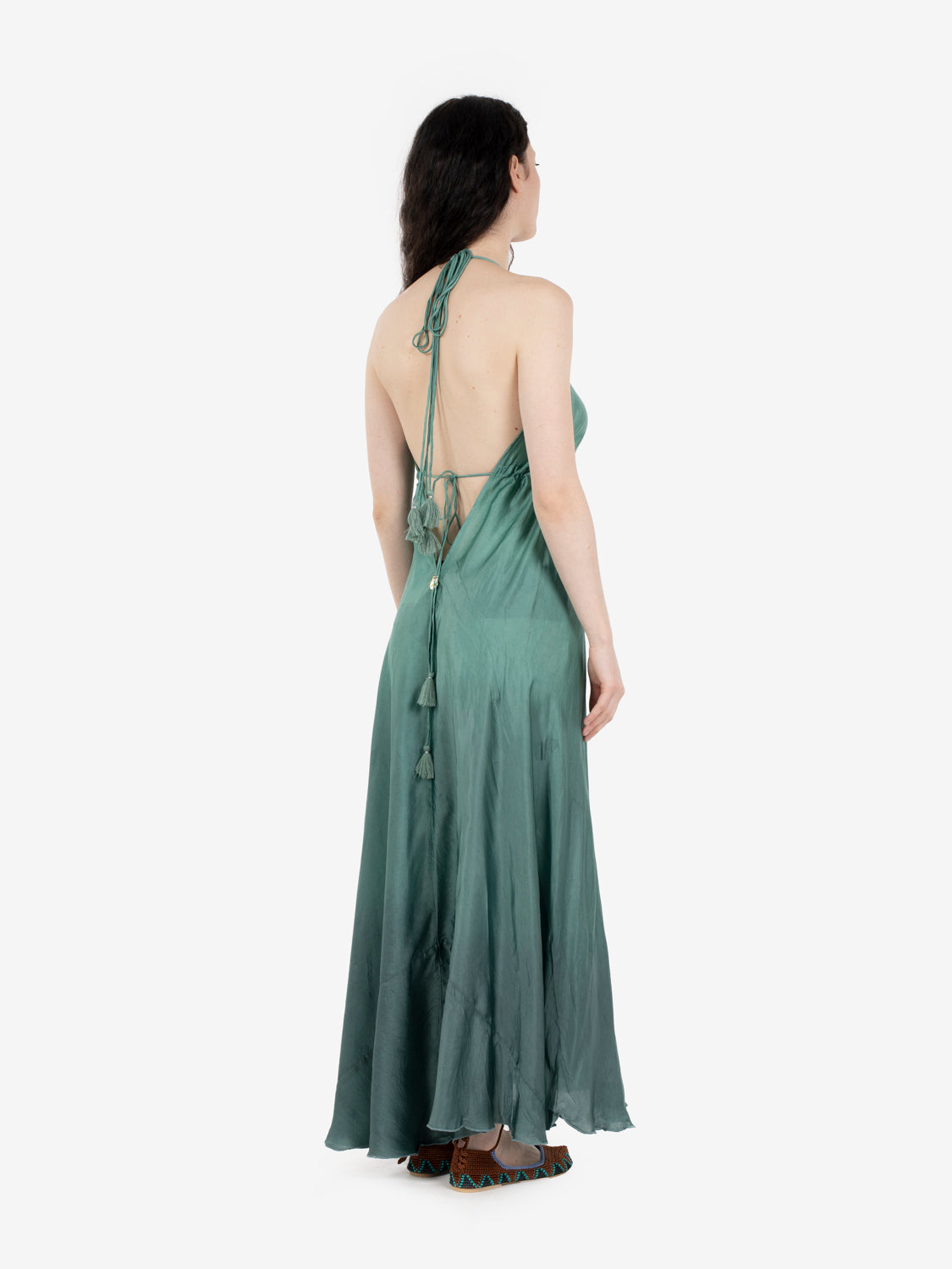 Long satin green dress