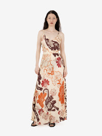 Long slip dress in patterned beige / multicolored