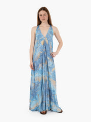 PAHIESA - Abito lungo svasato azzurro / oro