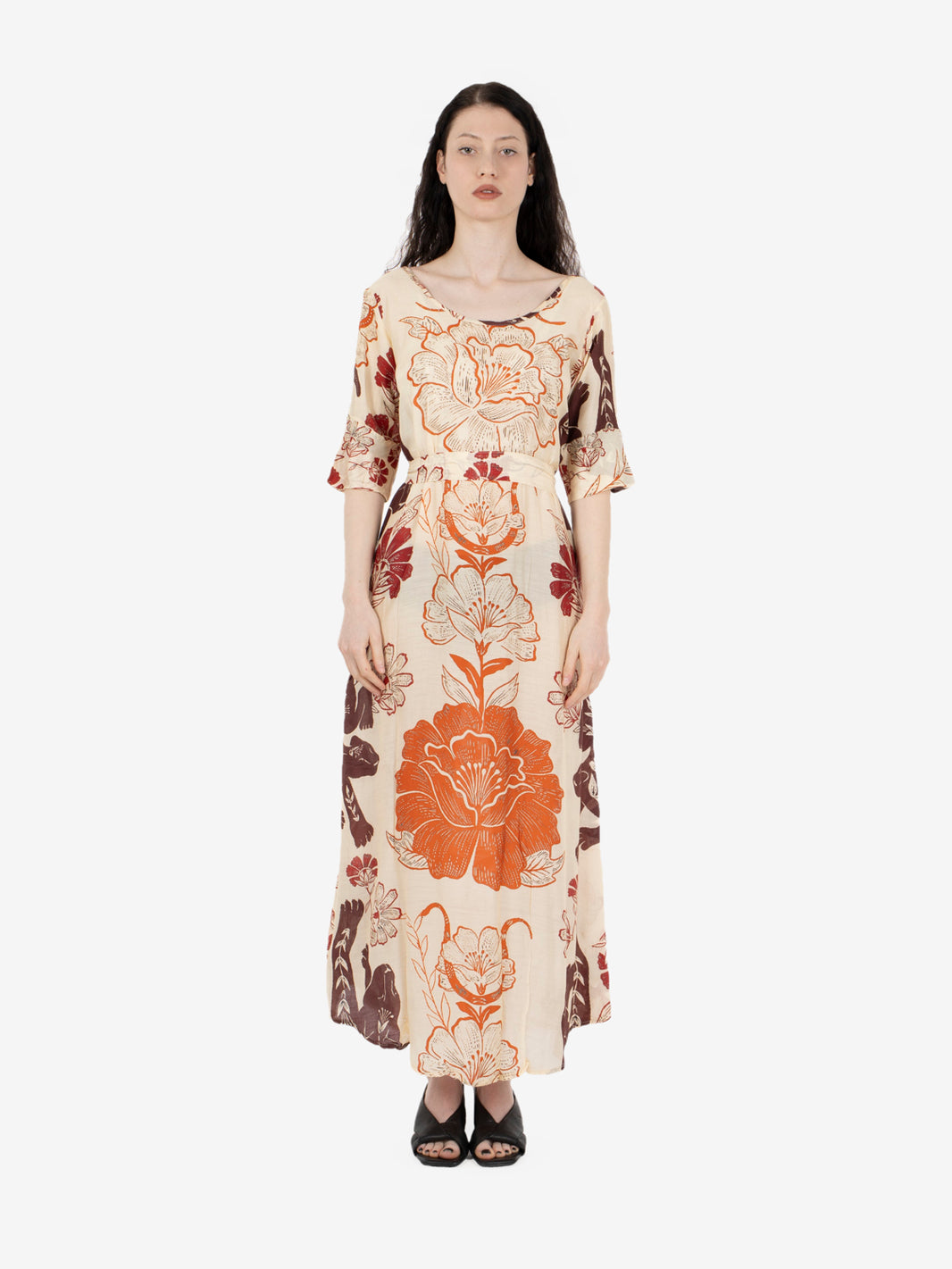 Long orange patterned dress