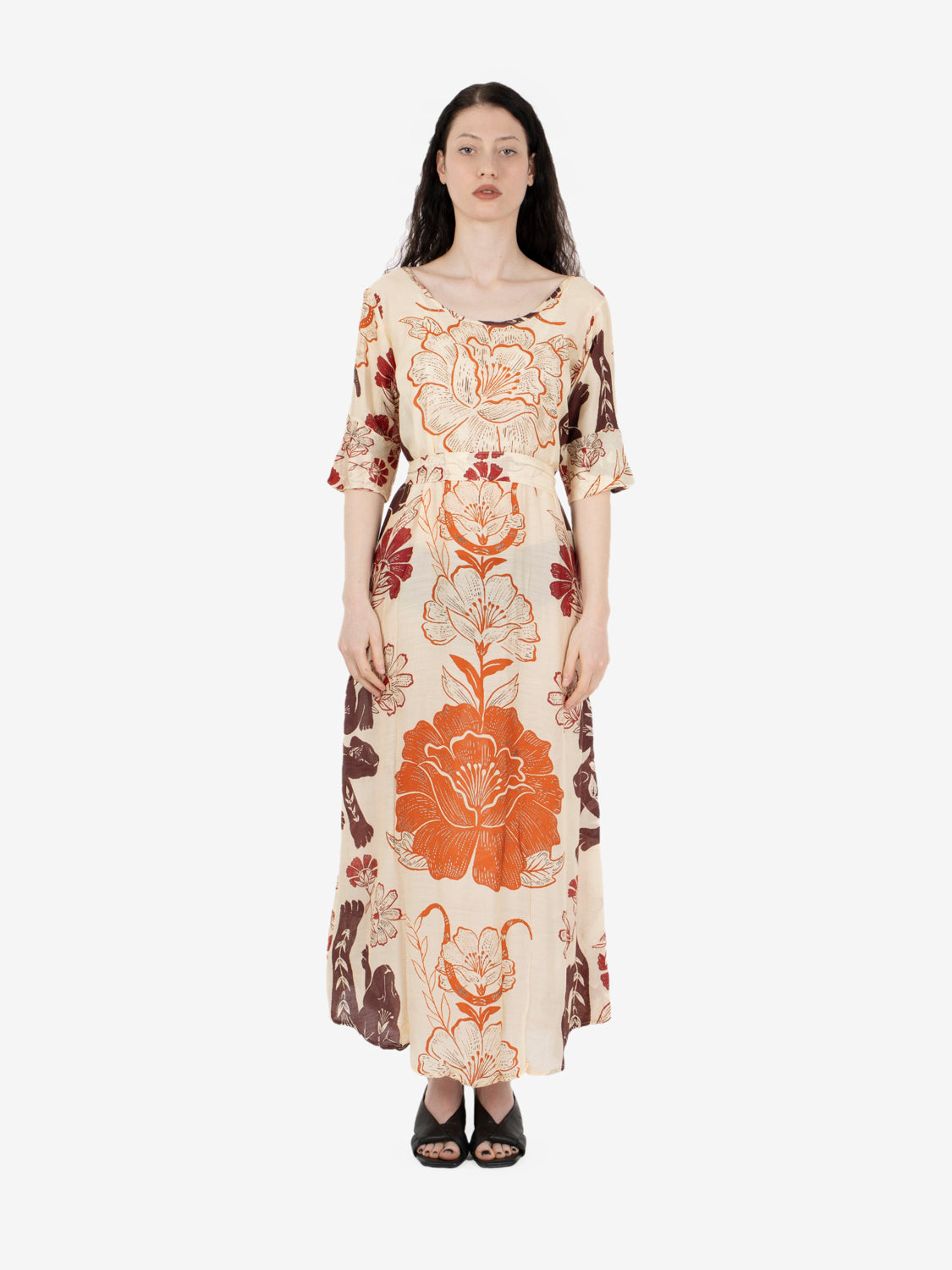 Long orange patterned dress
