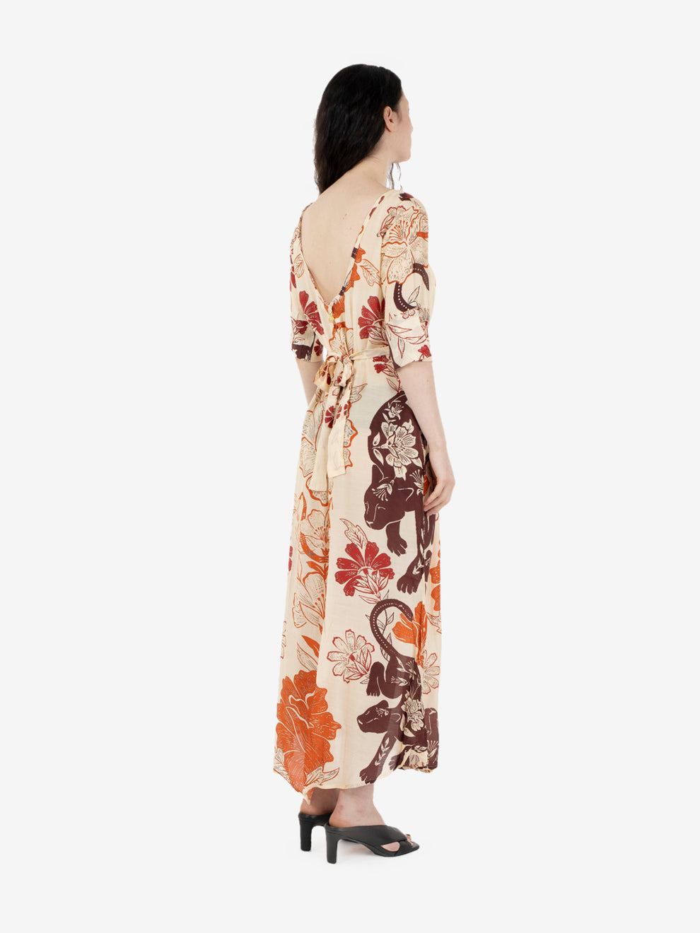 Long orange patterned dress