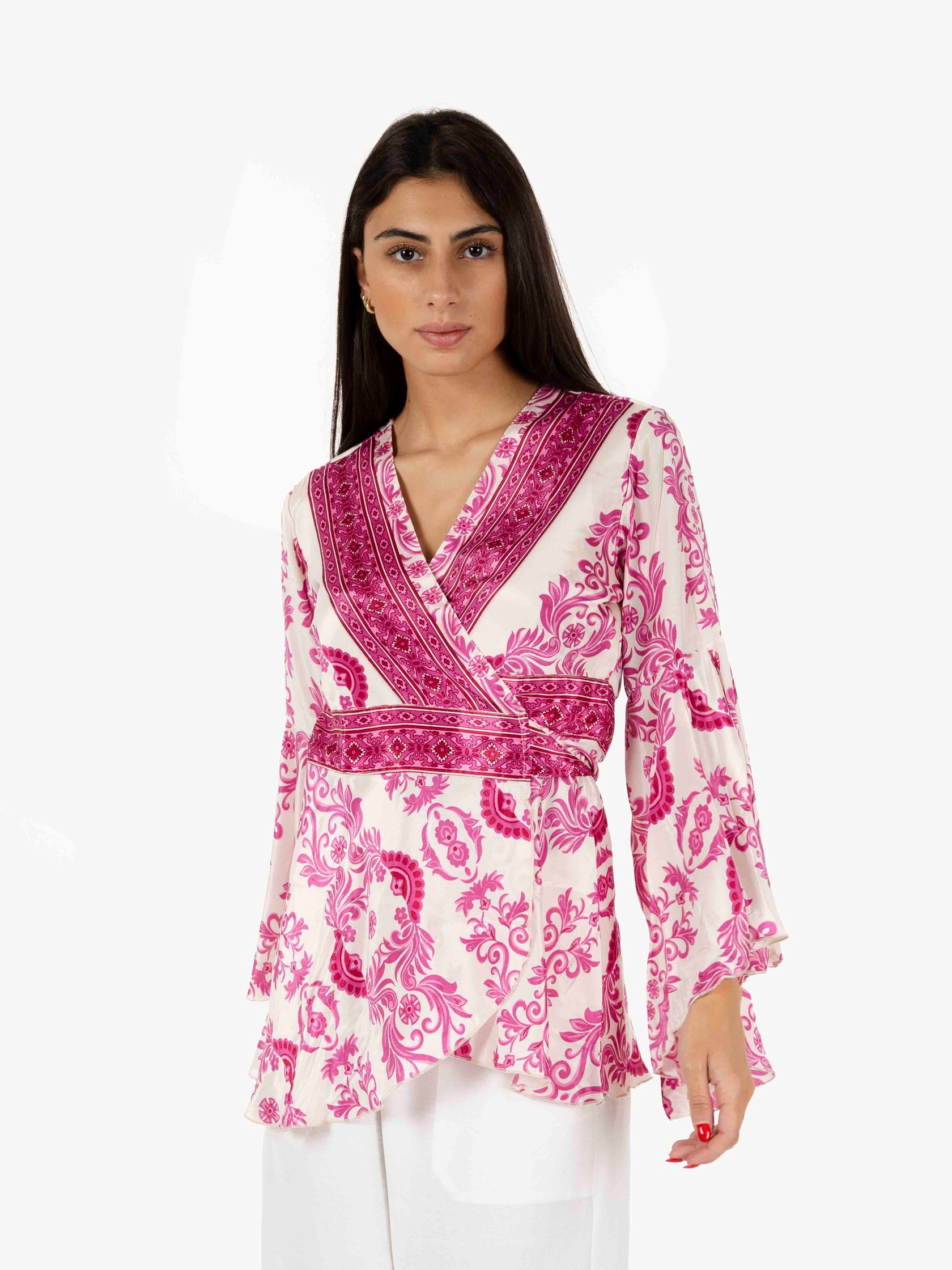 Blusa con manica svasata fuxia