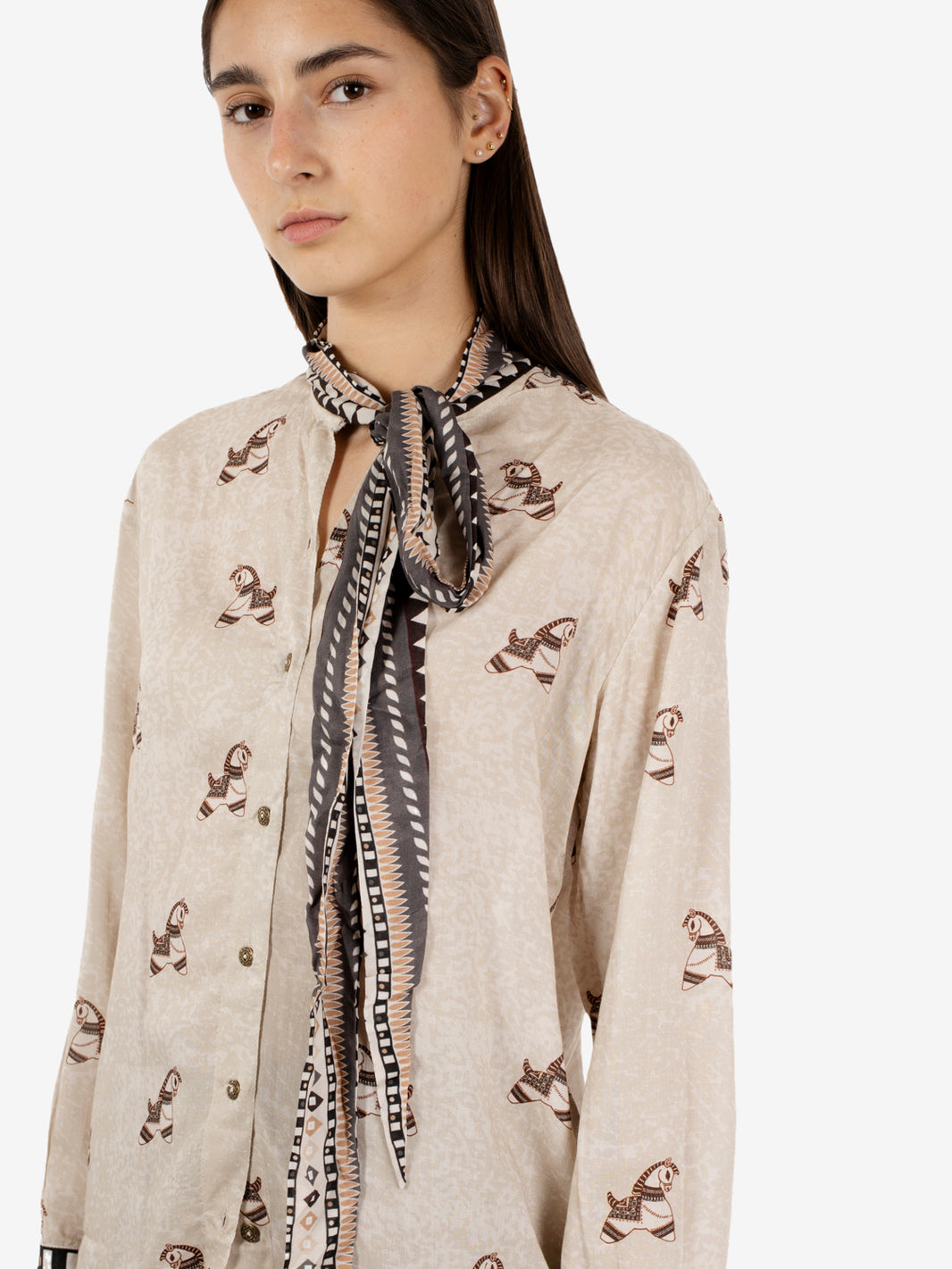 Camicia con fiocco fantasia beige