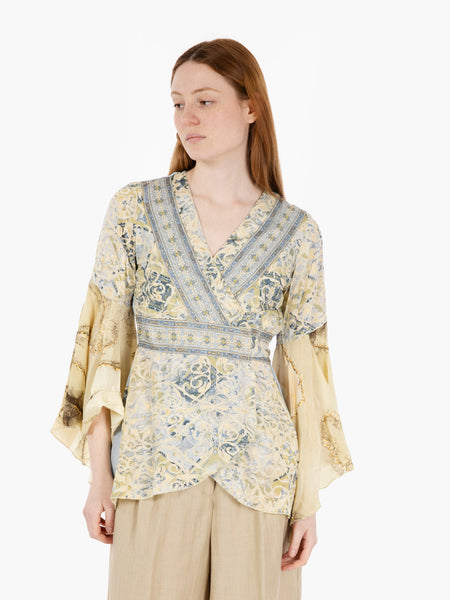 Camicia con manica svasata azzurro / oro
