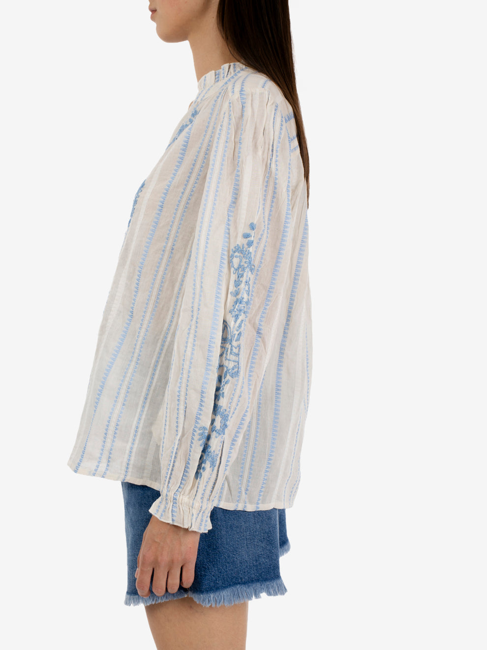 Shirt with white / sky blue embroidery