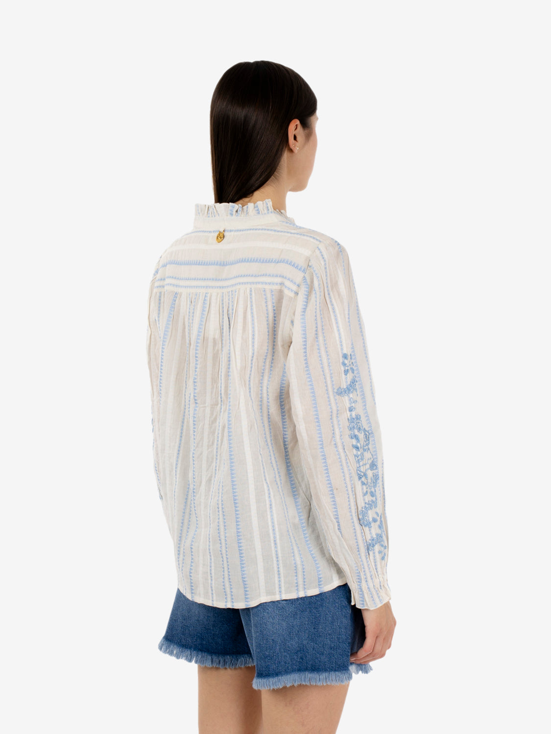 Shirt with white / sky blue embroidery