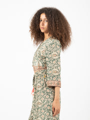 PAHIESA - Camicia corta stampa floreale verde / avorio