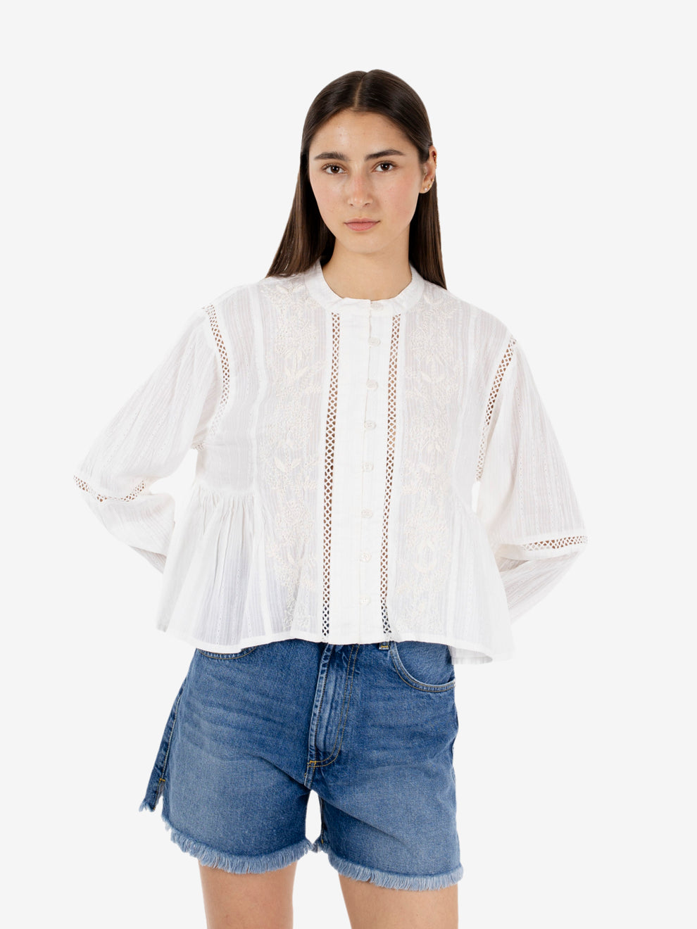 Camicia crop con ricami bianca