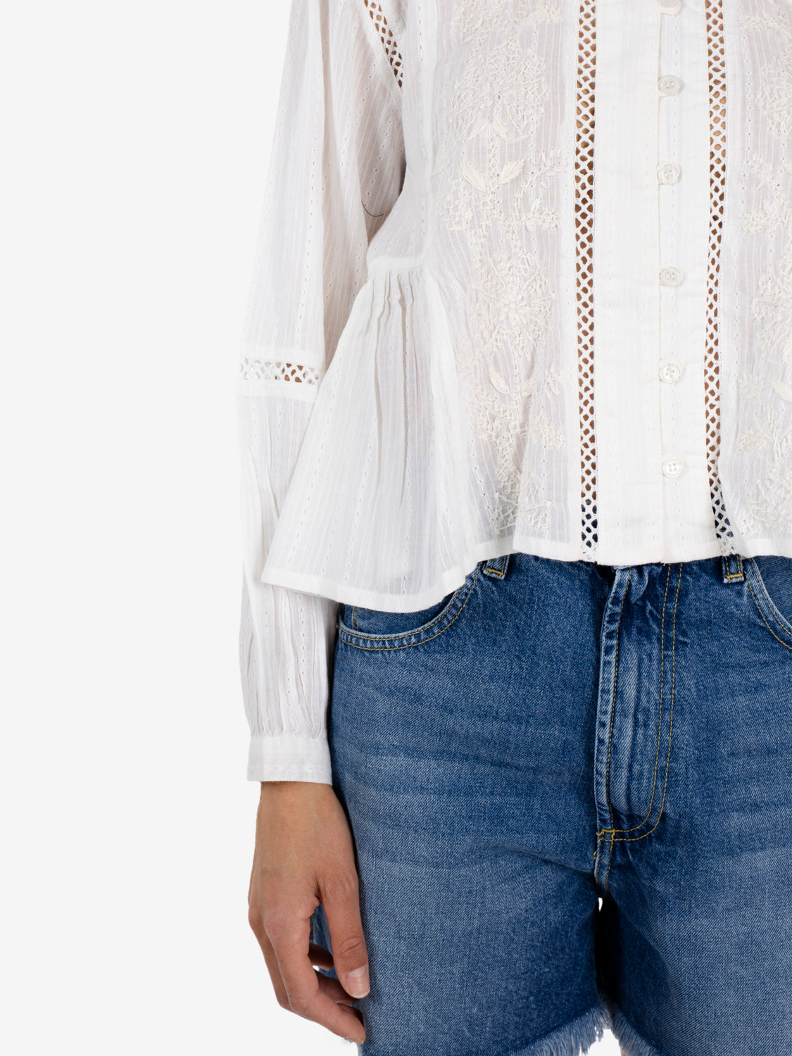 Camicia crop con ricami bianca