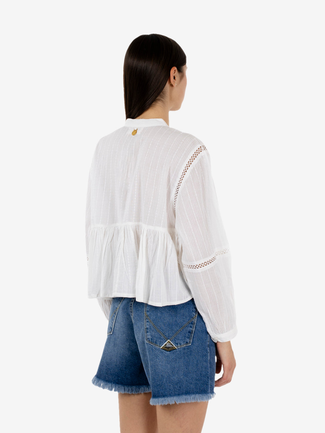 Camicia crop con ricami bianca