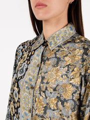 PAHIESA - Camicia in seta stampa mix blu / multicolor