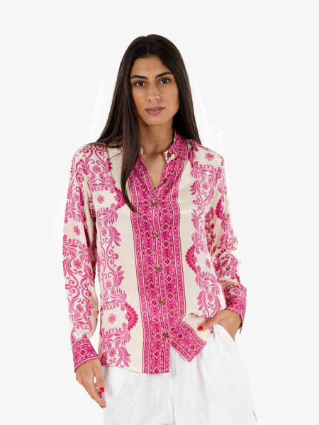 Camicia in seta stampa mix fuxia
