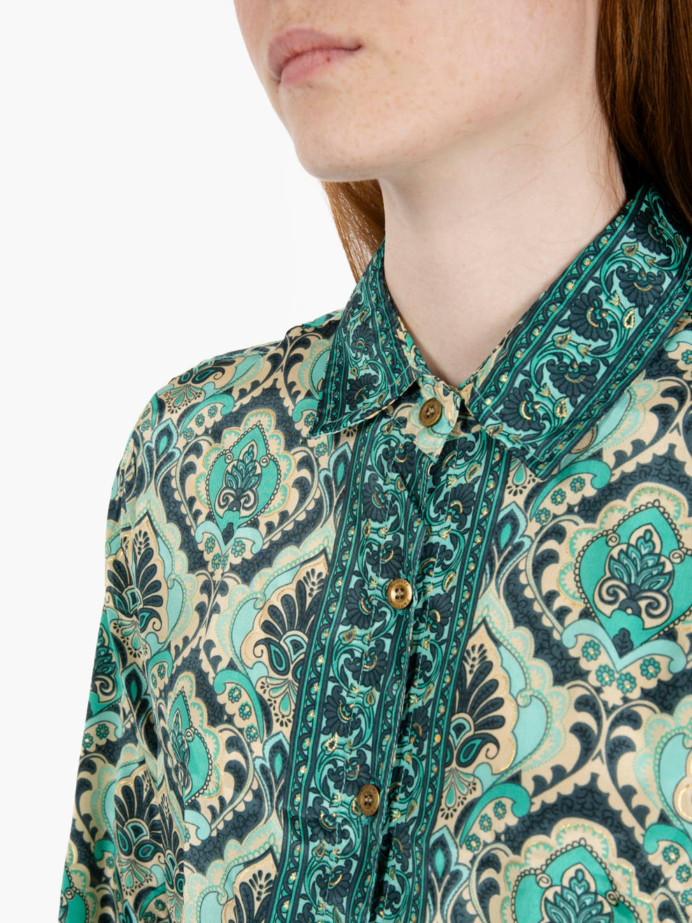 Green mix print silk shirt