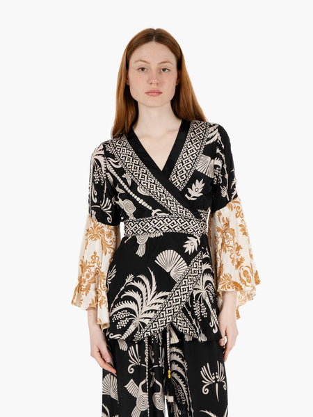 Camicia manica a campana stampa nera / bianca