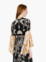 PAHIESA - Camicia manica a campana stampa nera / bianca