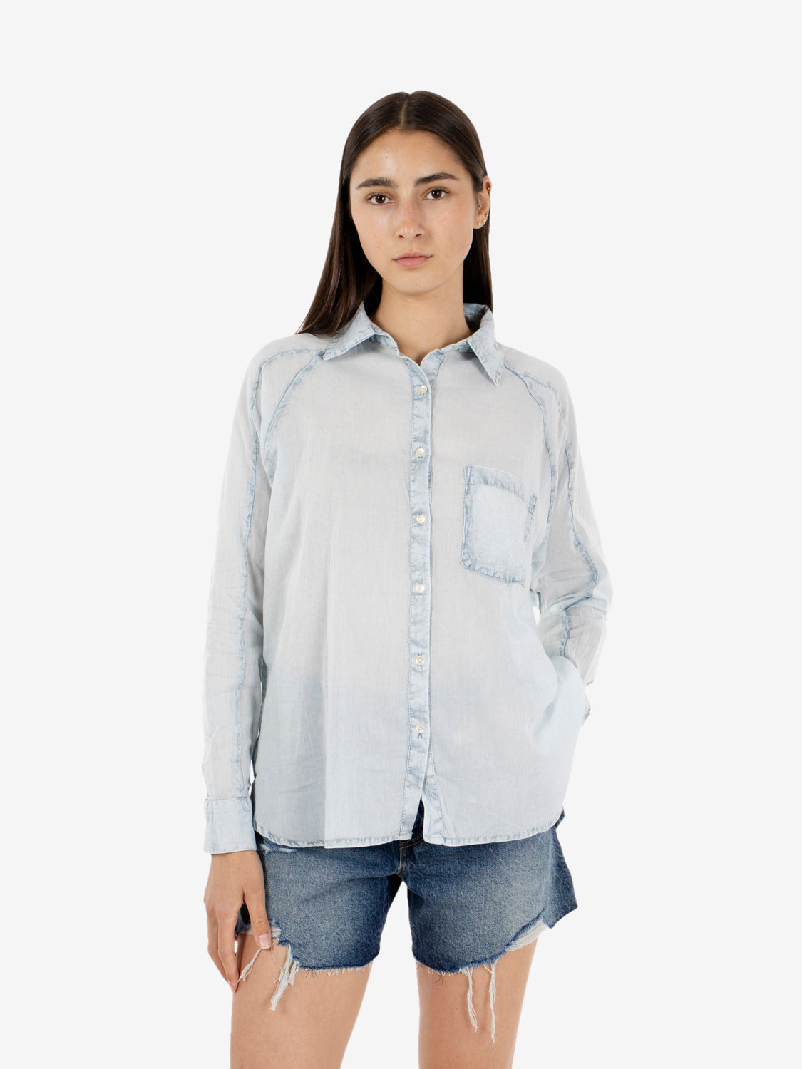 Camicia over voile azzurra
