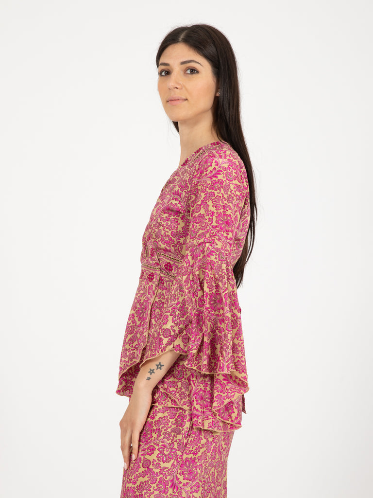 PAHIESA - Camicia portafoglio stampa floreale rosa / oro