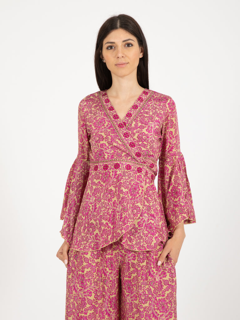 PAHIESA - Camicia portafoglio stampa floreale rosa / oro