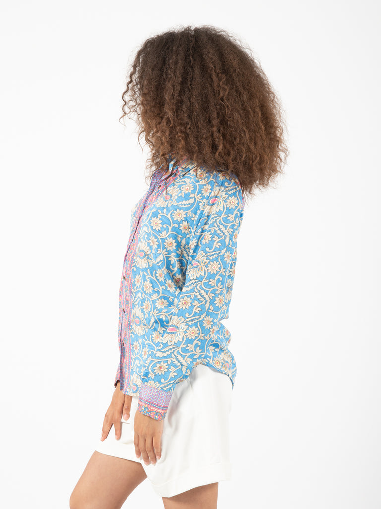 PAHIESA - Camicia seta stampa floreale blu / multicolor
