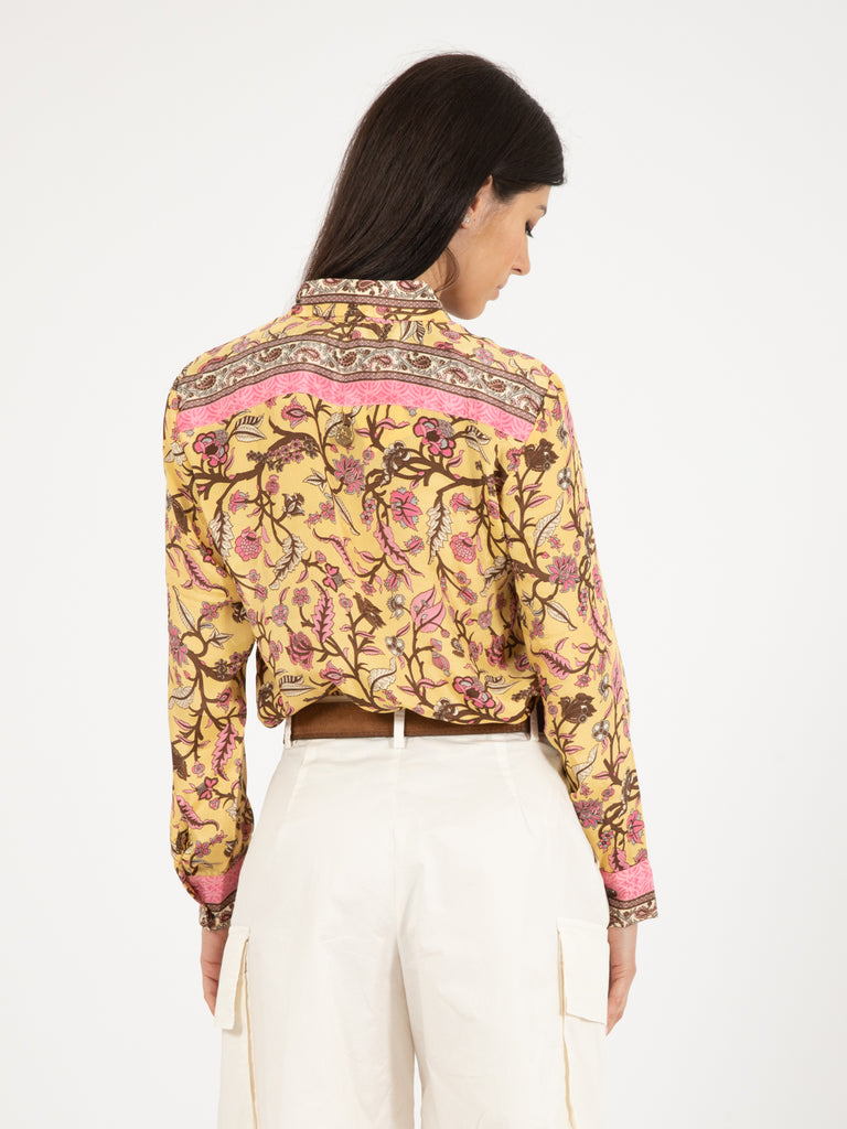 PAHIESA - Camicia seta stampa floreale oro / multicolor