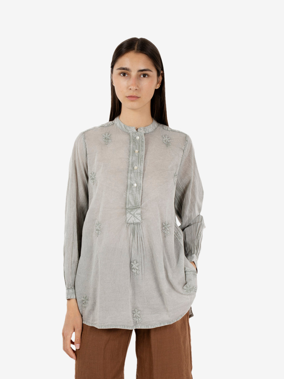 Grey voile shirt with embroidery