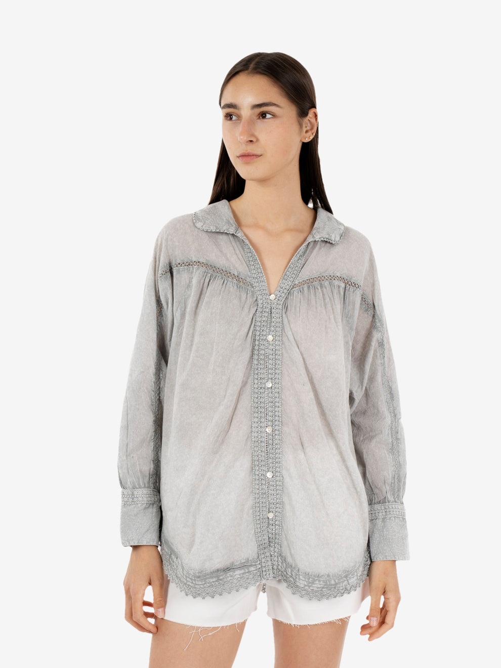 Camicia Voile con ricami grigio