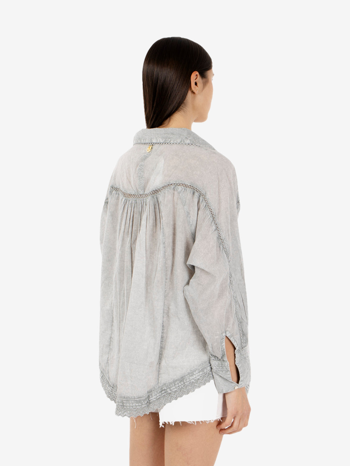 Camicia Voile con ricami grigio