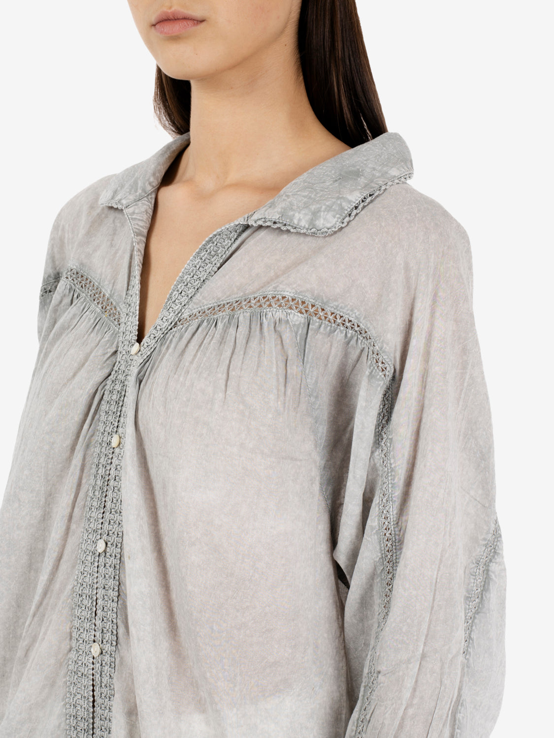 Camicia Voile con ricami grigio