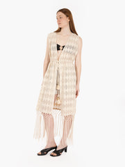 PAHIESA - Gilet crochet lungo con frange ecrù