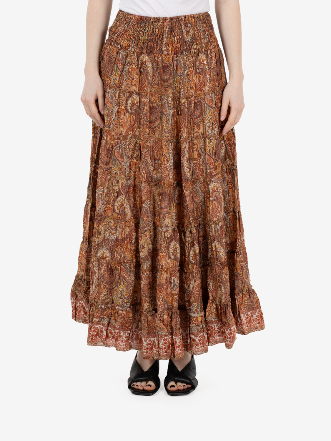 Orange patterned tiered skirt