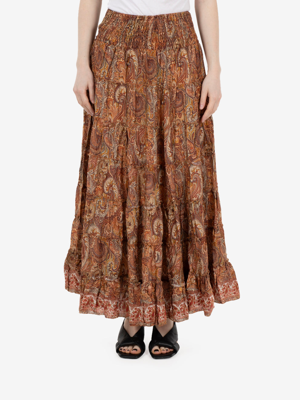 Orange patterned tiered skirt