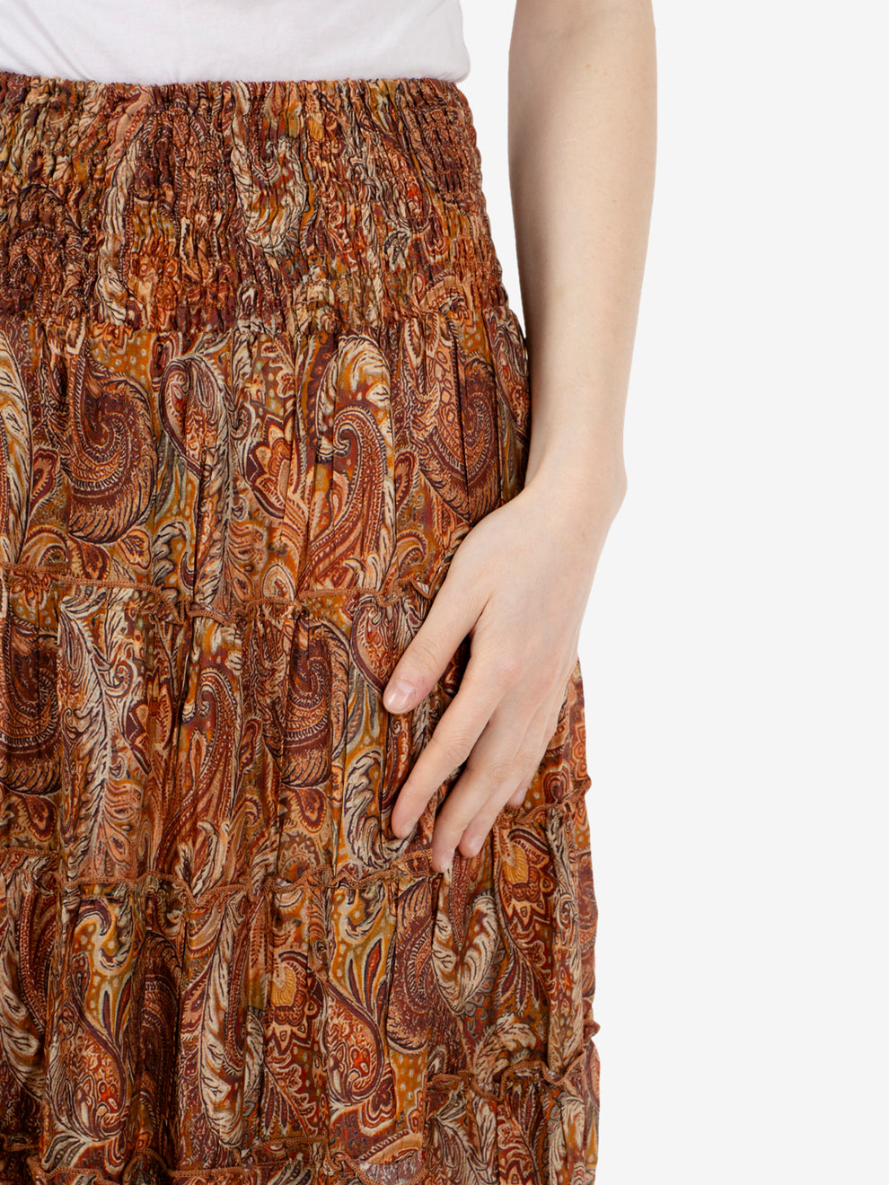 Orange patterned tiered skirt