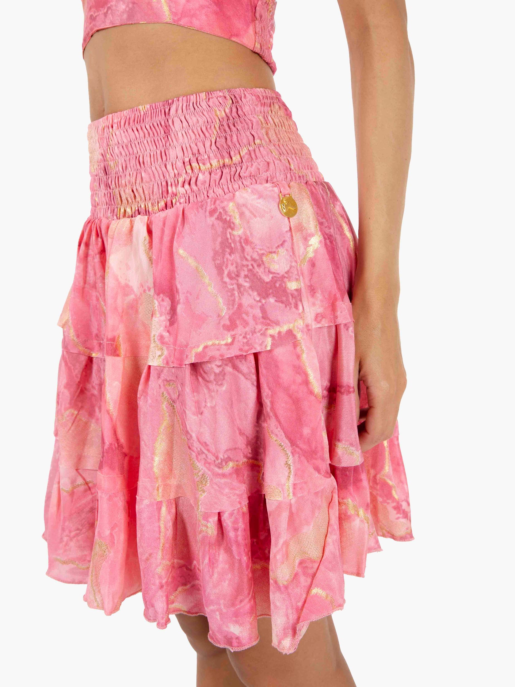 Gonna corta in seta rosa
