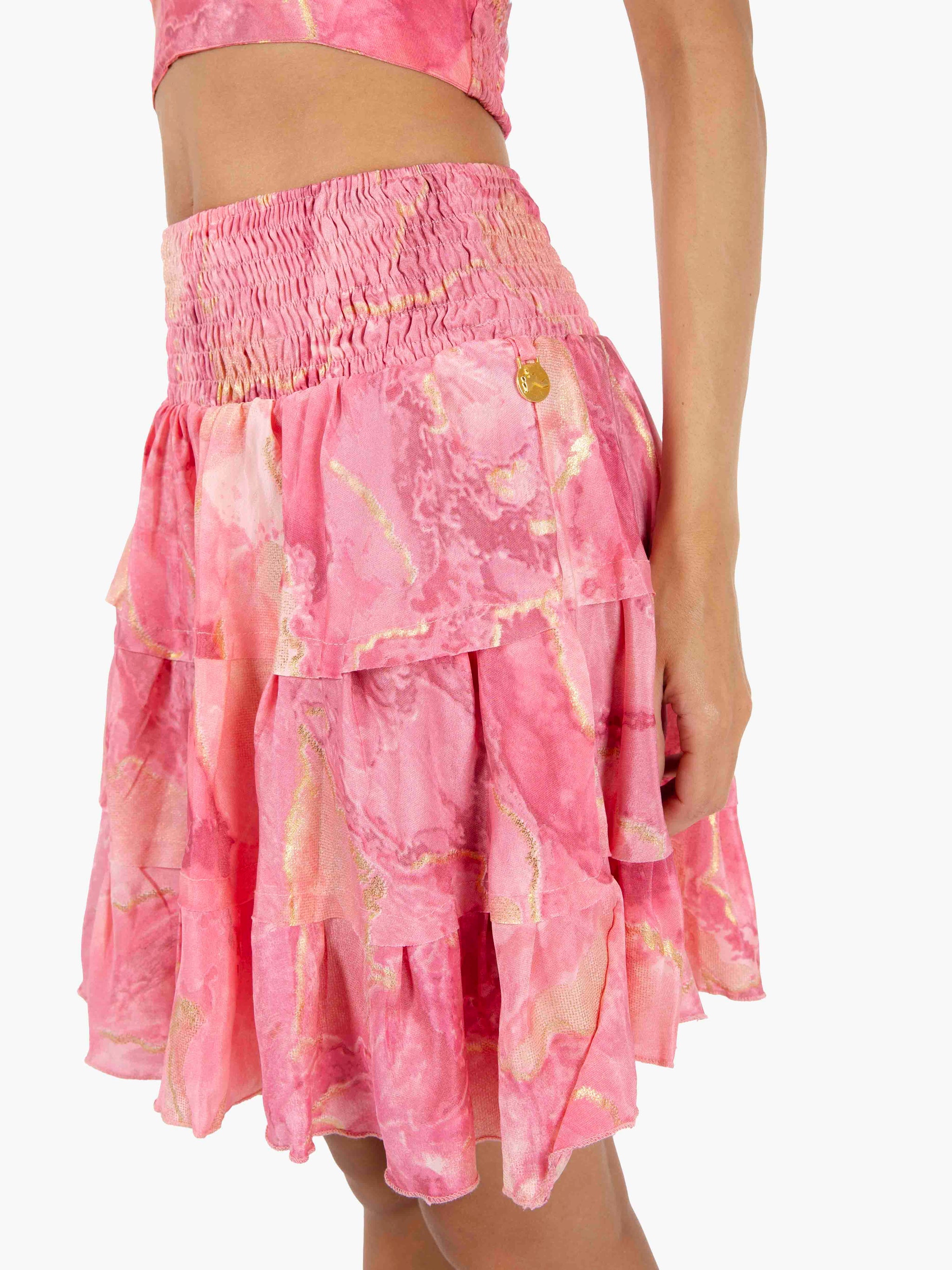 Gonna corta in seta rosa