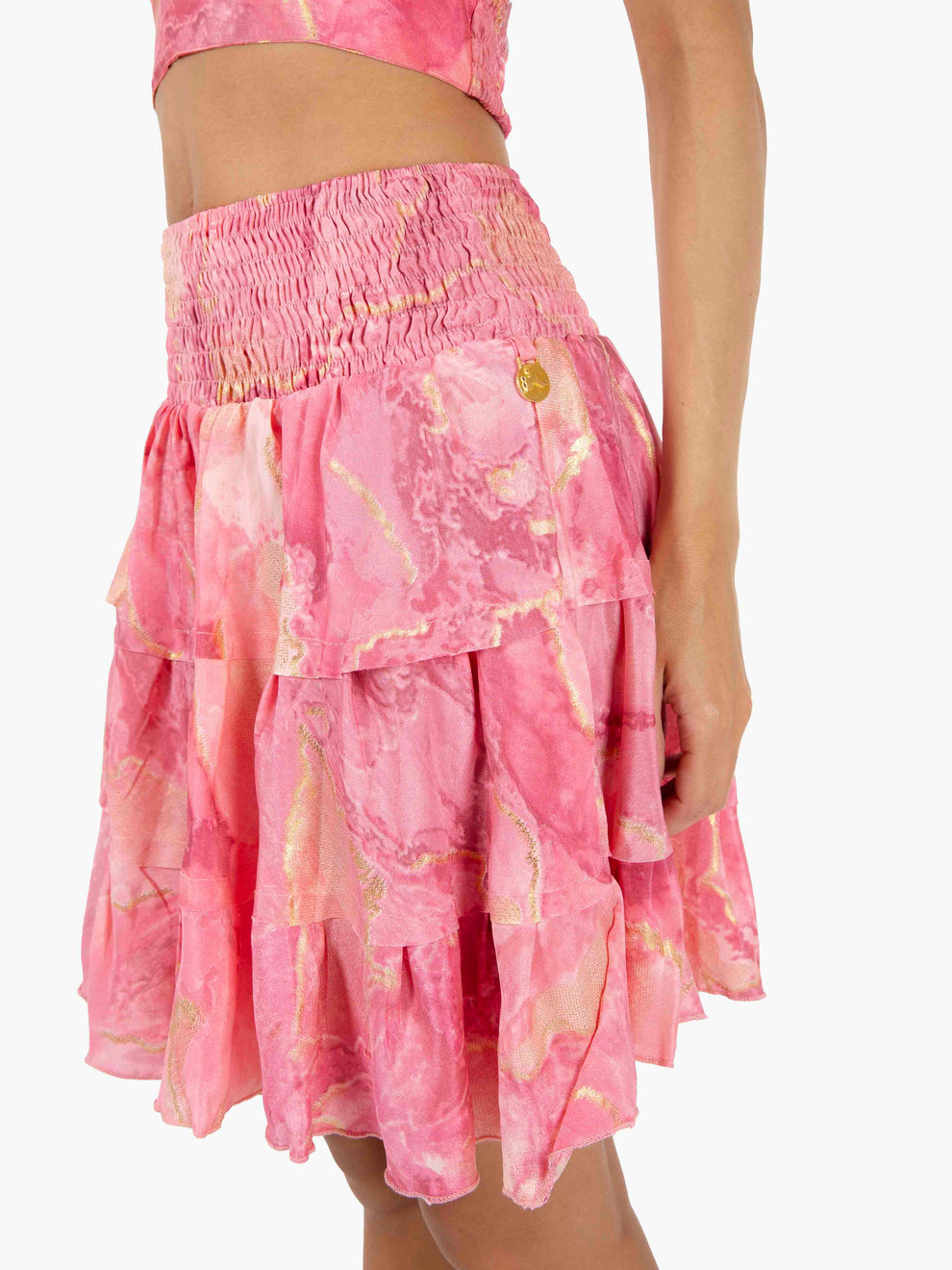 Gonna corta in seta rosa